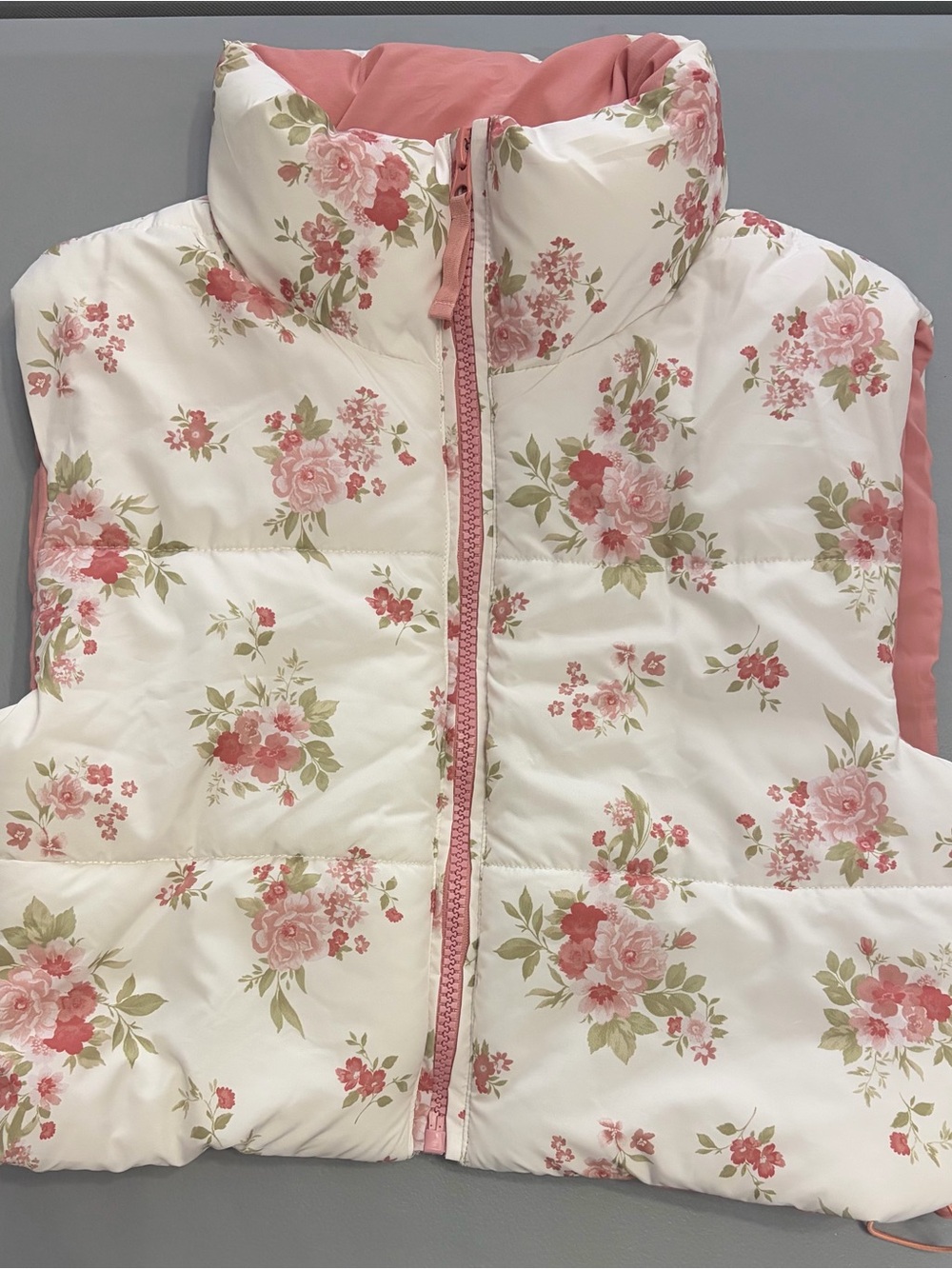Altar'd State Pink Quilted Floral-Lined Puffer Vest - Picture 1 of 3